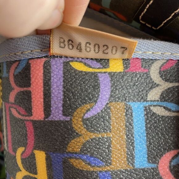 Vtg Y2K Dooney & Bourke Black Signature Rainbow Monogram Logo Handbag Purse Bag - Picture 8 of 8